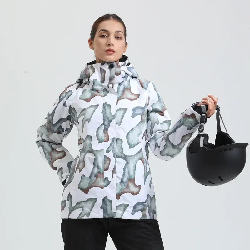 Winter New Warm Skiing Jackets Outdoor Windproof Waterproof Woman Hooded Zipper Ski Outerwear Sport Snow Print 2025 Female Coats