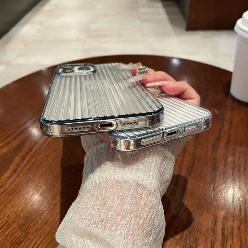 Роскошный гофрированный Прозрачный чехол для телефона iPhone 15 14 13 12 Pro Max модный