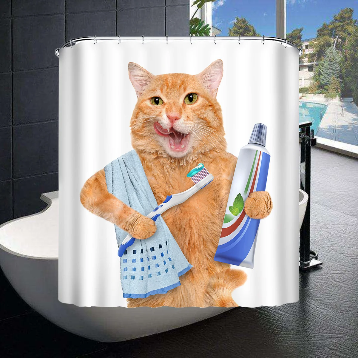 

Waterproof Shower Curtain for Bathroom Cartoon Cat Bathtub Curtains Polyester Curtain (150x180cm)