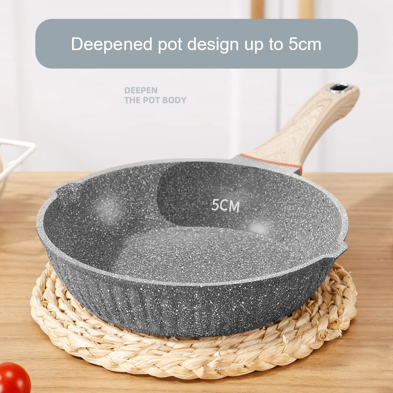 20cm Non-stick Medical Stone Frying Pan Wok Home Breakfast Pot Less Smoke Less Oil Non-stick Cookware For Saucepan