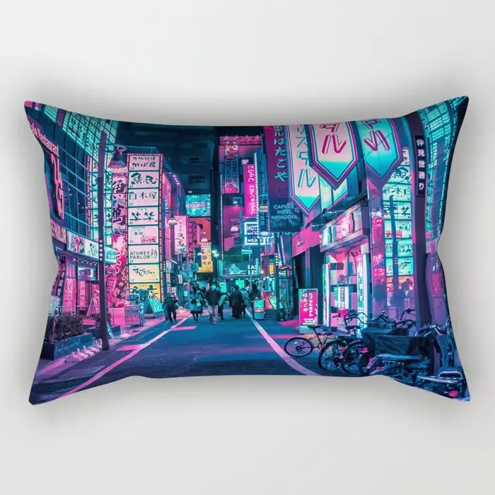

The streets of Tokyo at night Plush pillowcase ，living room decoration cushion cover 40x60，60x60，decorative pillow case for sofa