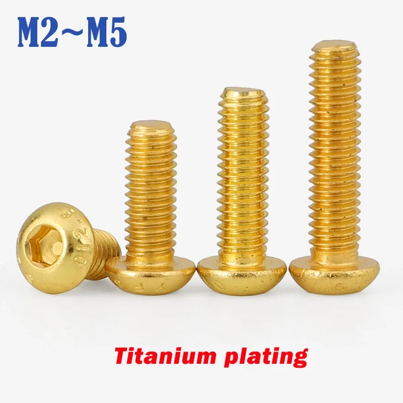 10 шт./лот класс 12 9 полукруглая головка титановое золото шестигранный винт M2 5 M3 M4 M5