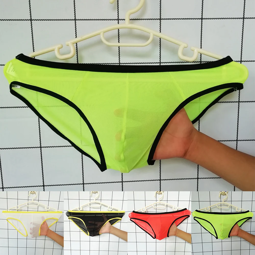 

Erotic Briefs Mesh Transparent Brief Ice Silk See-through Seamless Low Waist Underwear Men Sexy Teas Panties Underpants