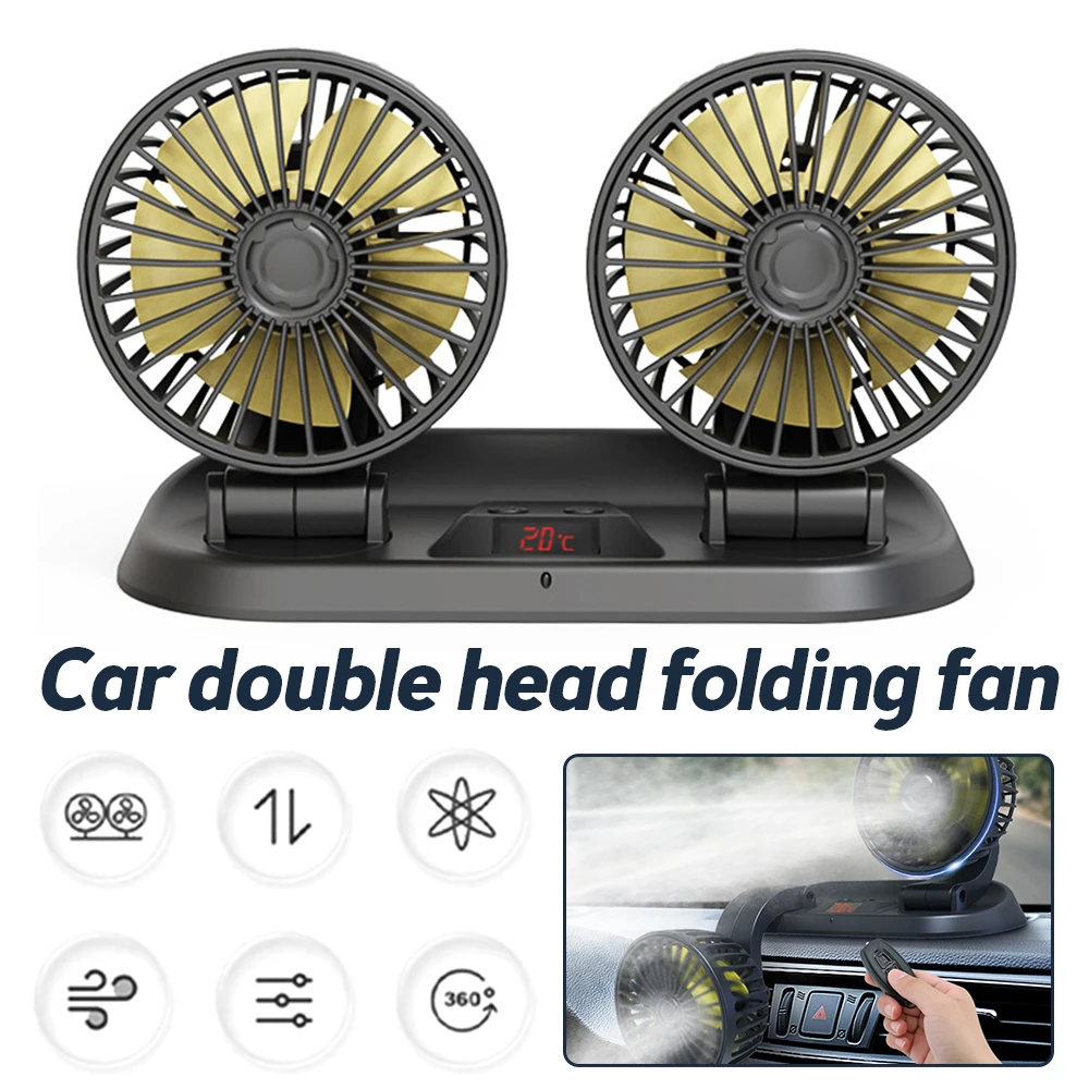 

Автомобильный Вентилятор, 12 В/24 В, 3 скорости, двойная головка, вентилятор с вращением на 360 градусов, автомобильный охлаждающий вентилятор, э...