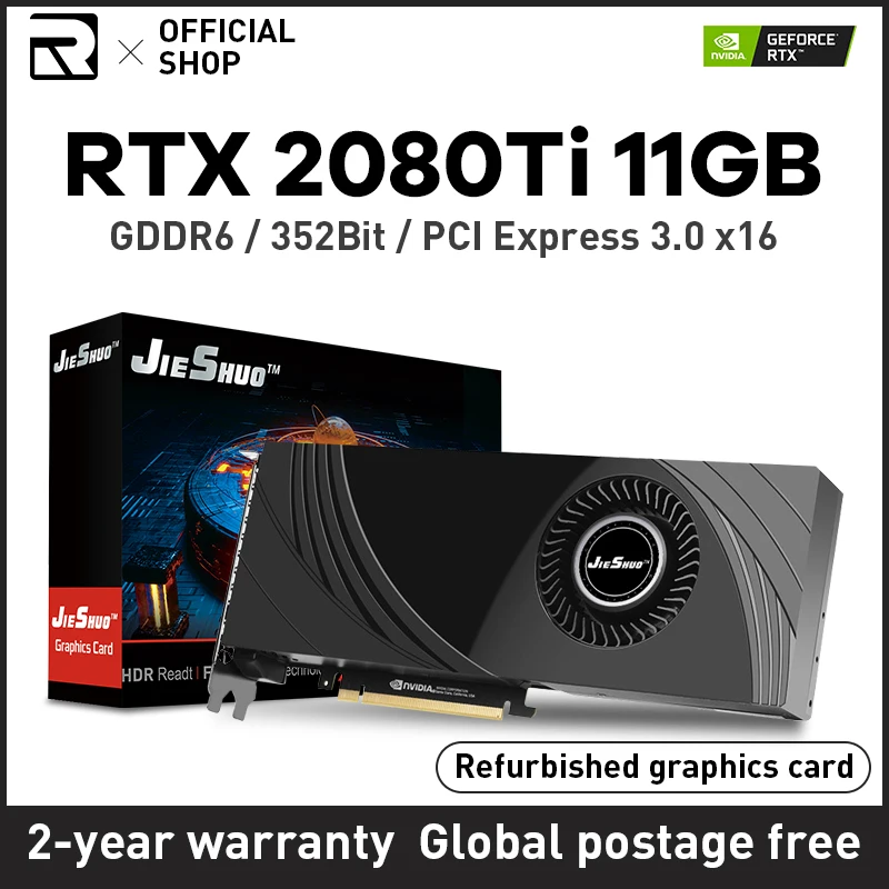 

JIESHUO RTX 2080TI 11GB 352bit GDDR6 NVIDIA RTX 20 series 8pin + 8pin RT X2080TI 11G Компьютерная видеокарта