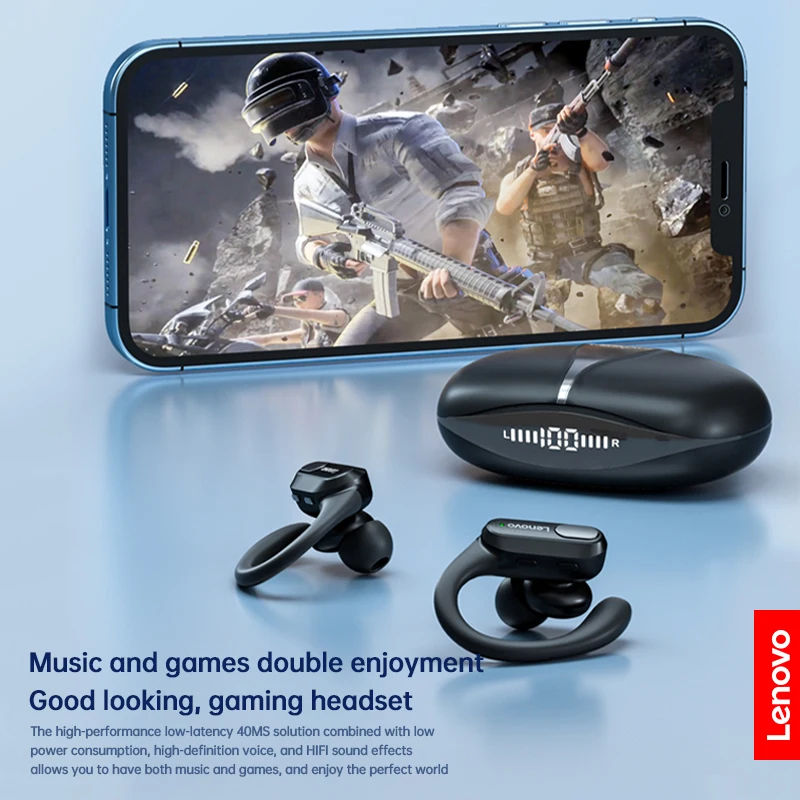 Фото Беспроводные наушники Lenovo XT80, 5 шт., Bluetooth 5.4, с микрофоном, кнопочным управлением, шумоподавлением, с заушными креплениями №2
