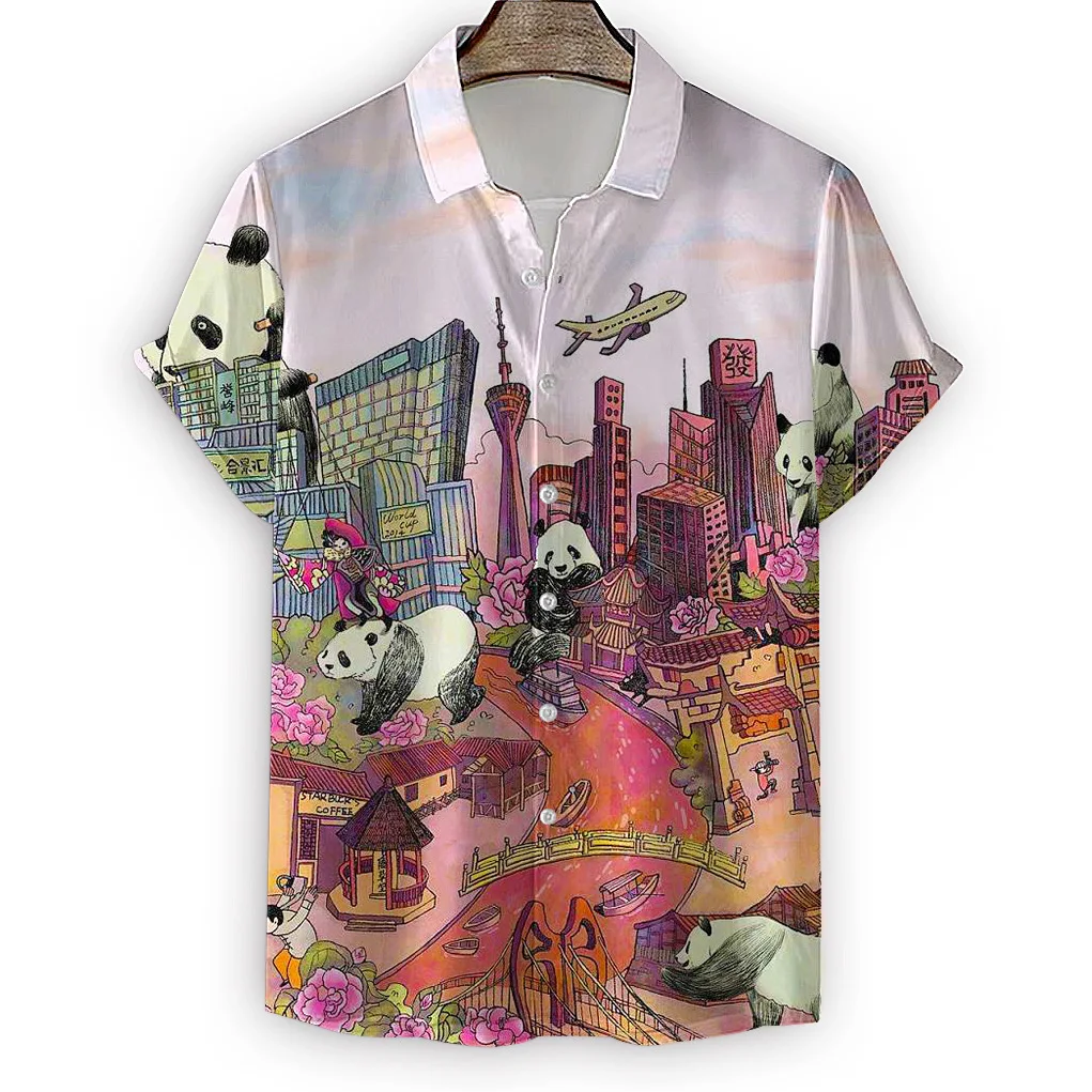 Men's Summer Shirt 3D Printed Pattern Short Sleeved Fashionable Lapel Single Breasted Clothes 2023 Men's Street Clothing