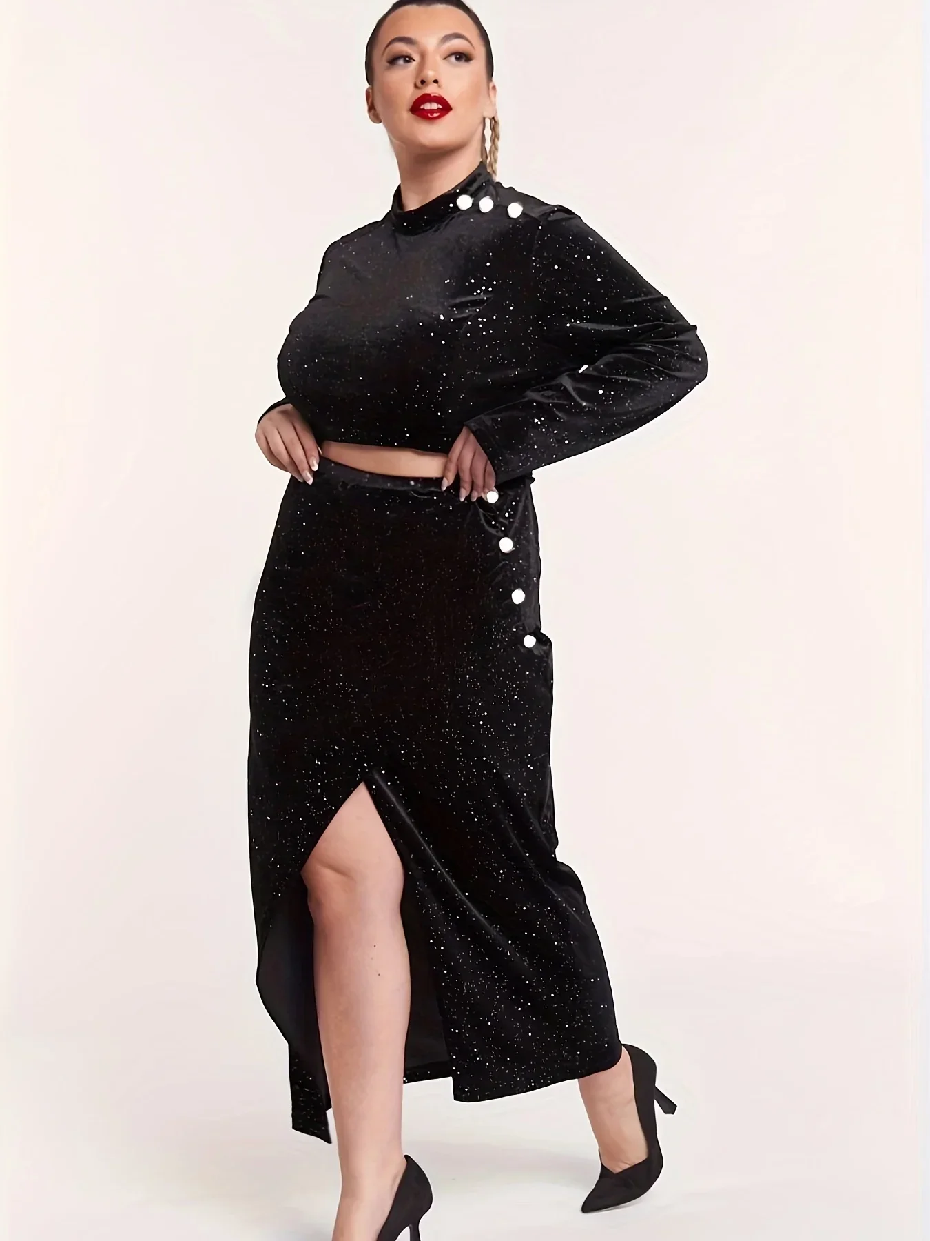 Элегантный женский Блестящий Бархатный комплект из двух предметов с длинным