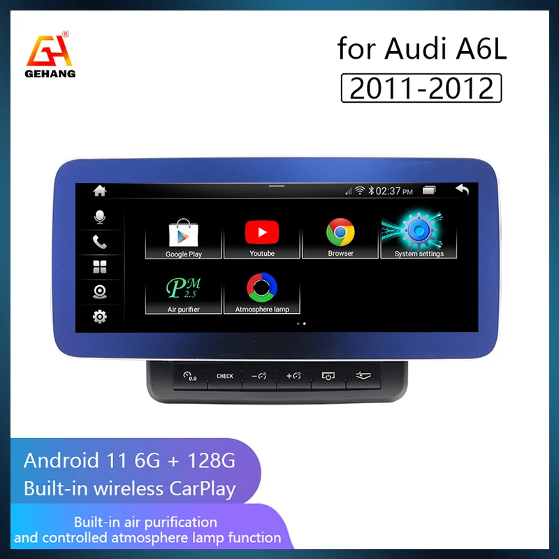

GEHANG 12.3 2din Car stereo receiver 6+128G Air purification and atmosphere lamp for Audi A6 C6 2005-2011 Android11 multimedia