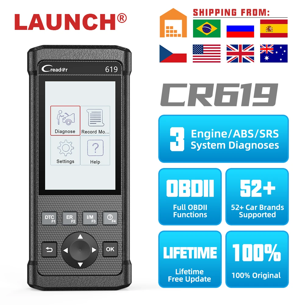 LAUNCH CR619 OBD2 Car Diagnostic Tool Auto Engine ABS SRS Airbag Read Clear Error Code ODB OBD 2 Automotive Scanner LAUNCH X431