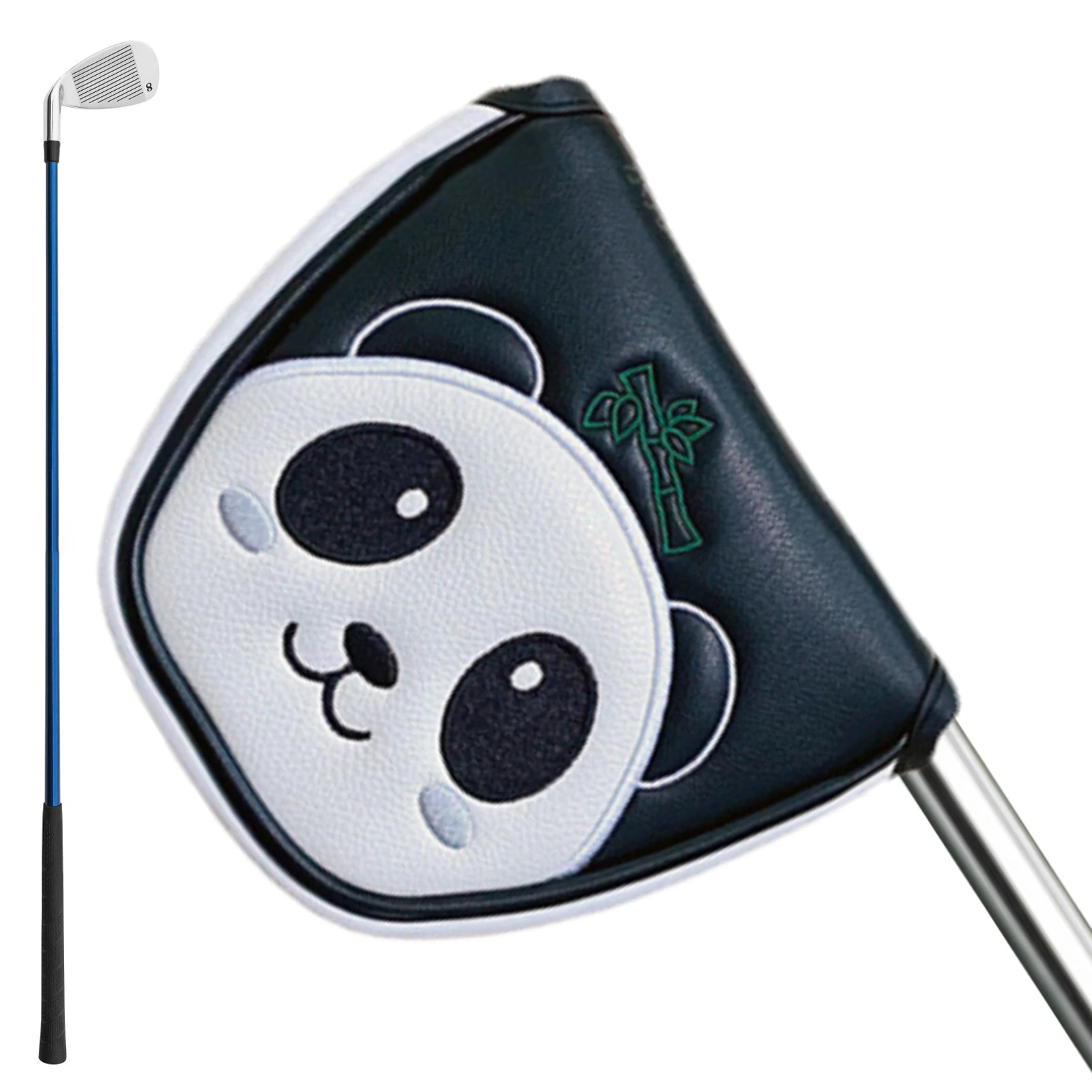 

Golf Putter Cover Panda Embroidered Push Rod Protective Cover Half Round L-Shaped Rod Head Cover Magic Fit Embroidery Craft Golf