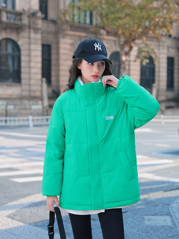 Womens Khaki Reversible Down Jackets Winter Baggy Comfortable Coat Thickening Warm Female Puffer Cotton Padded Jacket Outwear