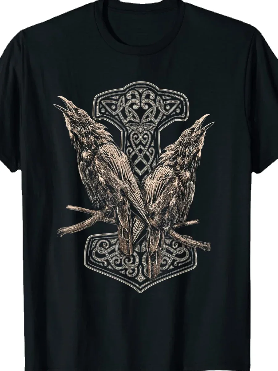 Футболка Warrior's Crow Huginn and Munnin в скандинавском стиле, 100% хлопок, летняя повседневная мужская футболка с круглым вырезом и короткими рукавами, уличная одежда (art.: 3920cdb228cd8) - 3920cdb228cd8