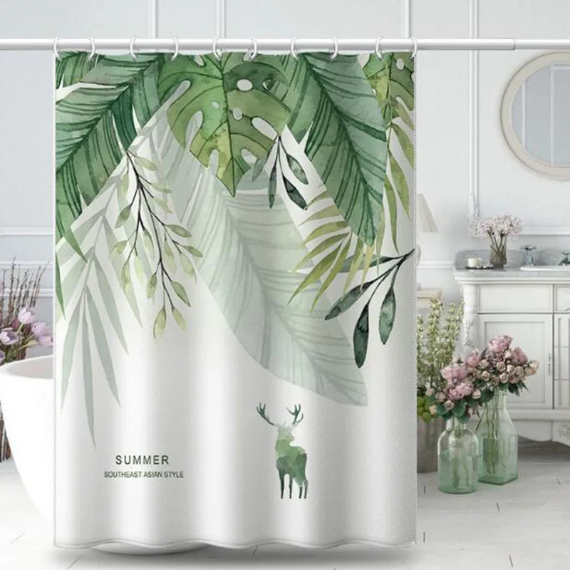 

Nordic Style Polyster Green Leaf Pattern Shower Curtain Waterproof Bath Curtain Decorated Bathroom Accessories Home Textile