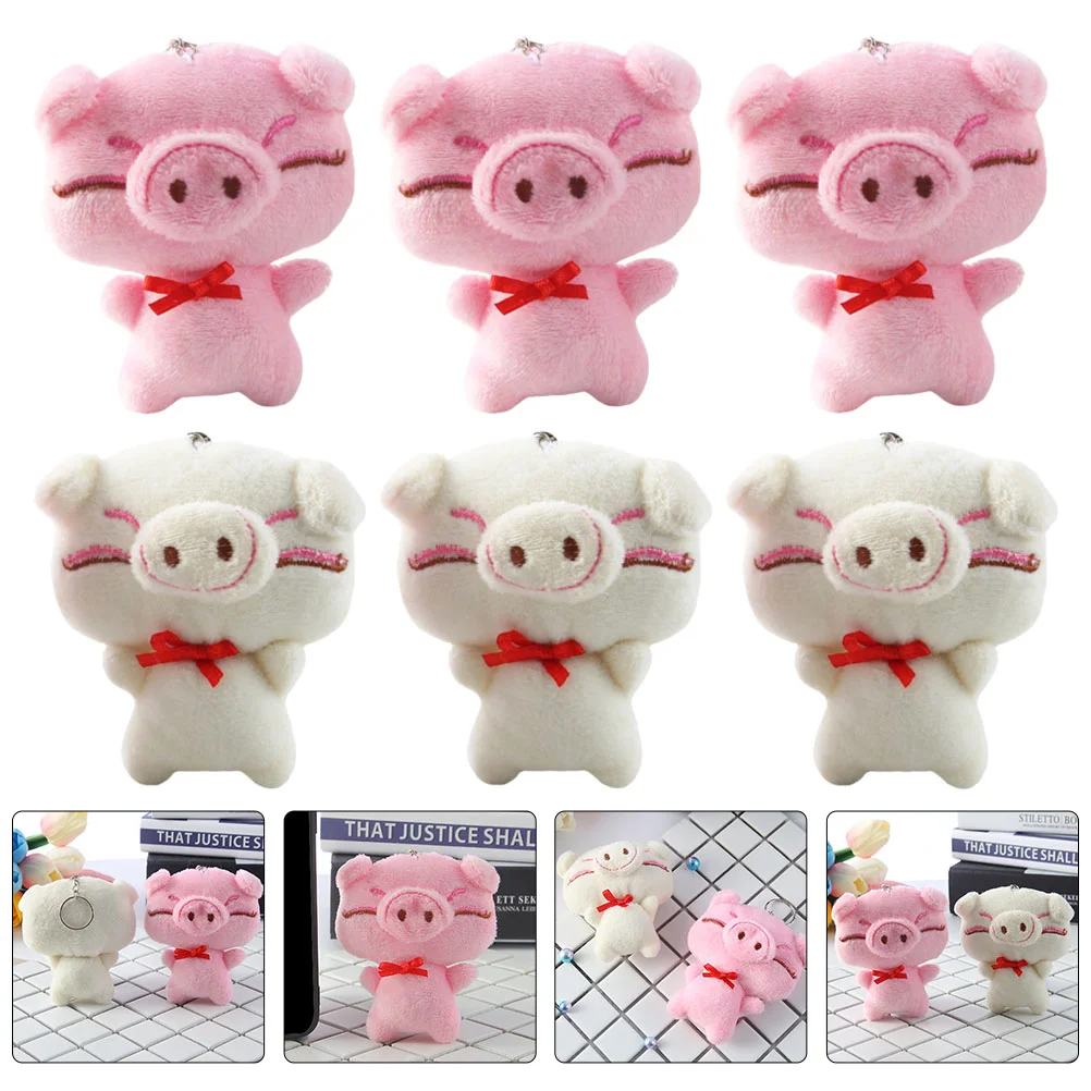 

6 Pcs Keychain Stuffed Animals Pendants Plush Piggy Charms Ring Bulk Dolls Mini Decorate Toy