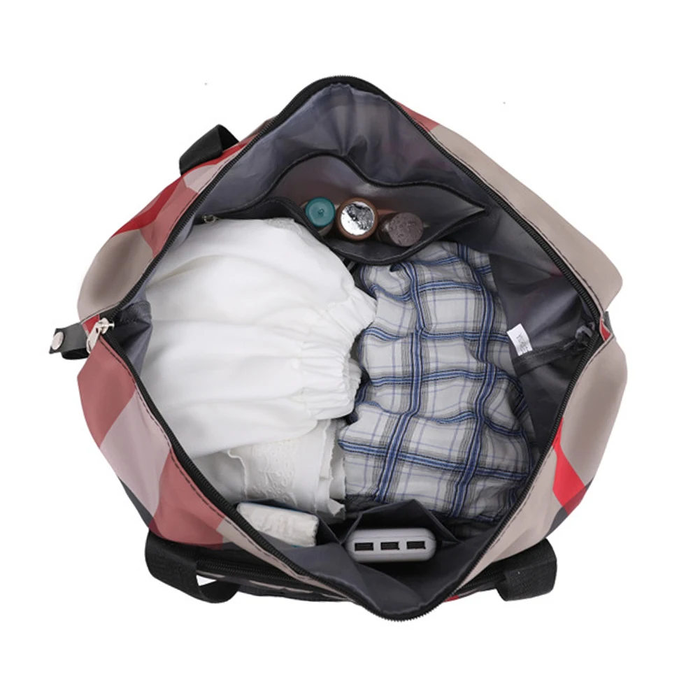 Foldable Plaid Travel Bag Portable Large Capacity Fitness Bag Multipurpose Shoulder Bag Handbag Home-Moving Storage Bags 2022