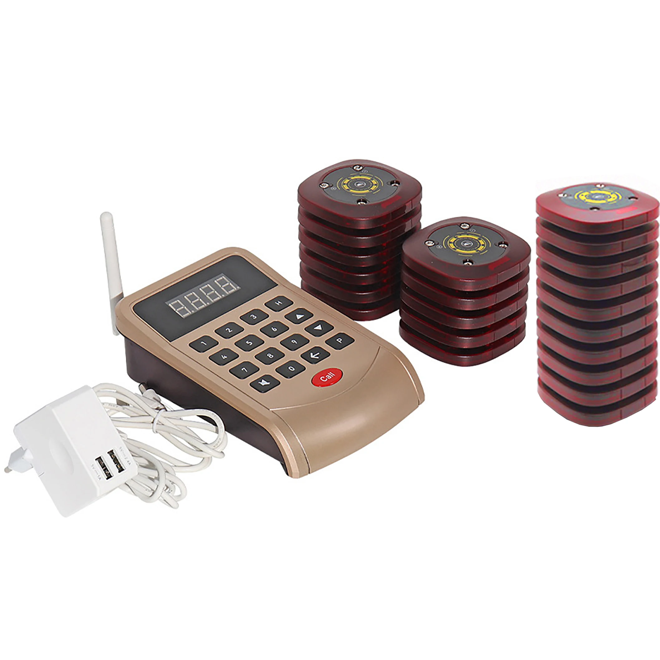 Wireless Restaurant Pager 20 Coaster Buzzer Receiver Paging System Waterproof Touch Keypad For Clinic Coffee Church Nursey Queue