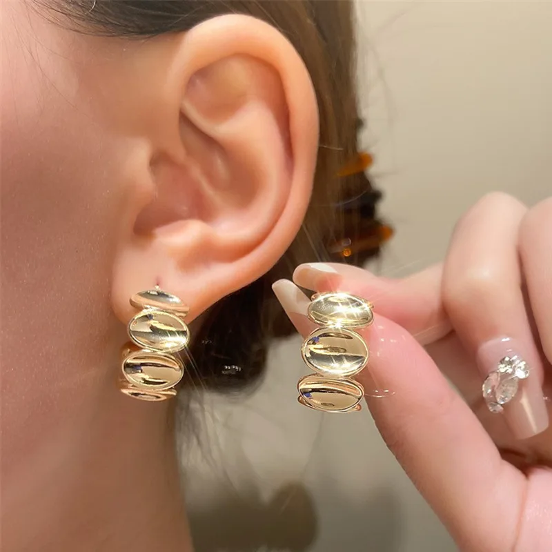 

New Simple Glossy Round Stitching Earrings for Women Individual Fashion Daily Wear Accessories Party Jewelry Birthday Gifts