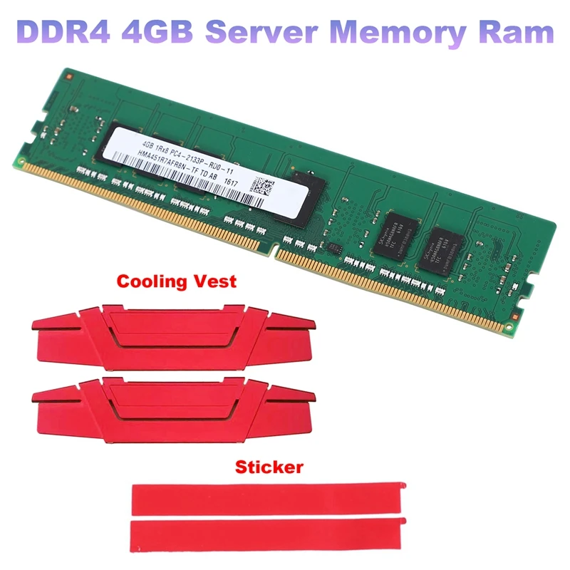 

DDR4 4GB Server Memory Ram+Cooling Vest 2133Mhz 1RX8 PC4-2133P PC4-17000 1.2V 288PIN ECC REG DIMM Memory RAM A