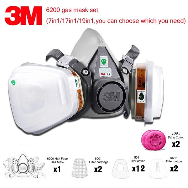 

3M 6200 Gas Mask Gas-Proof Half Face Mask Series Combination Matched with 6001/2091/5n11 Filters Chemical Organic Protection