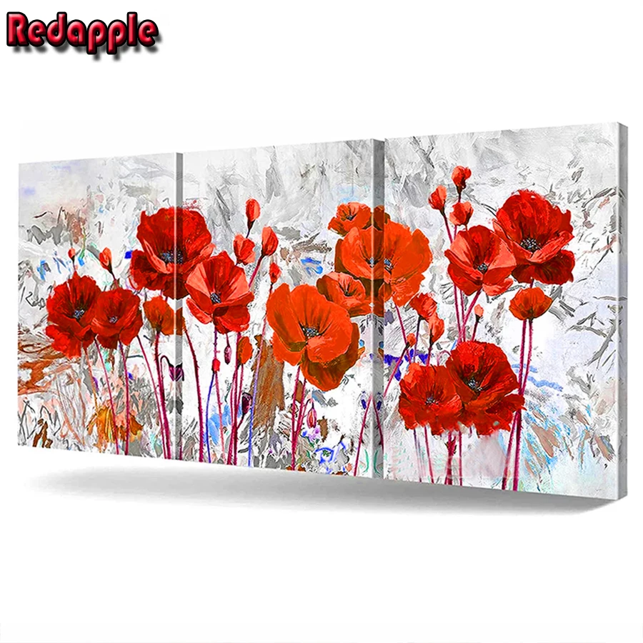 

5d diy diamond embroidery Romantic Poppy triptych painting love flower full square round drill mosaic watercolor abstract decor