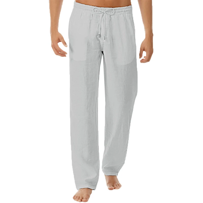 

Cotton Linen Mens Pants Elastic Waist Drawstring Casual Pants Men's Clothing Jogger Wide Straight Trousers Summer Pants for Men