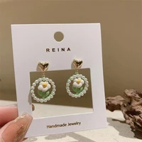 2022 new pearl green leaf flower earrings sweet and cute design stud earrings for women fresh jewelry accessories free shipping