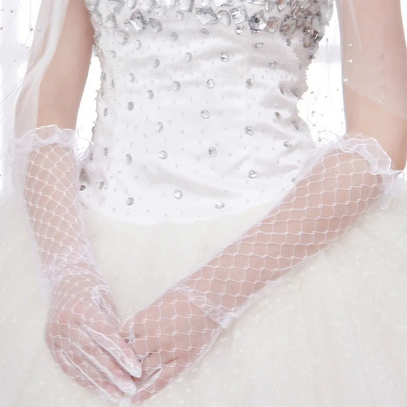 

New Lace Mesh Hollow Gloves Thin Wedding Accessories Long Yarn Breathable Bridal Summer Wedding Gloves