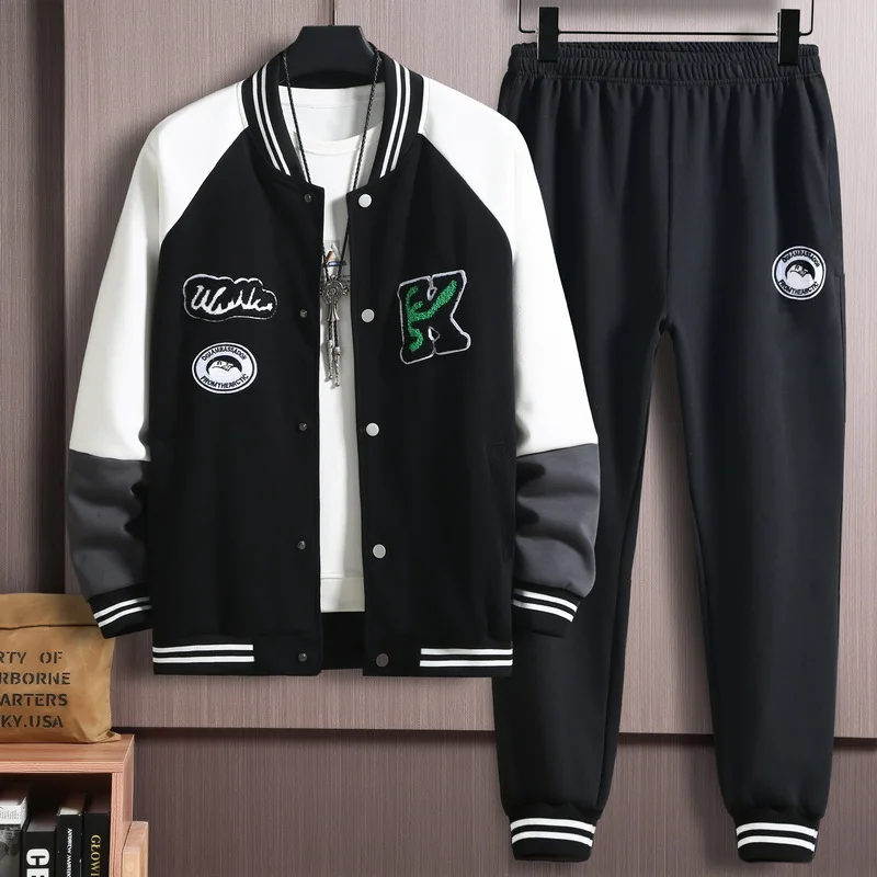 

2022 New Trend Contrast Jacket Men's Spring and Autumn Fat Plus Oversized Sportswear Suit Baseball Suit