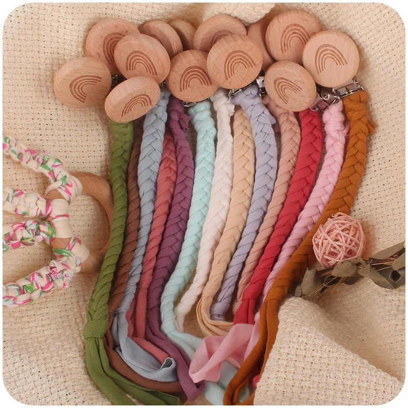 

Baby Handmade Weave Pacifier Chain Beech Wood Clips Cotton Nipple Holder for Newborn Nursing Leash Strap Dummy Clips Accessory