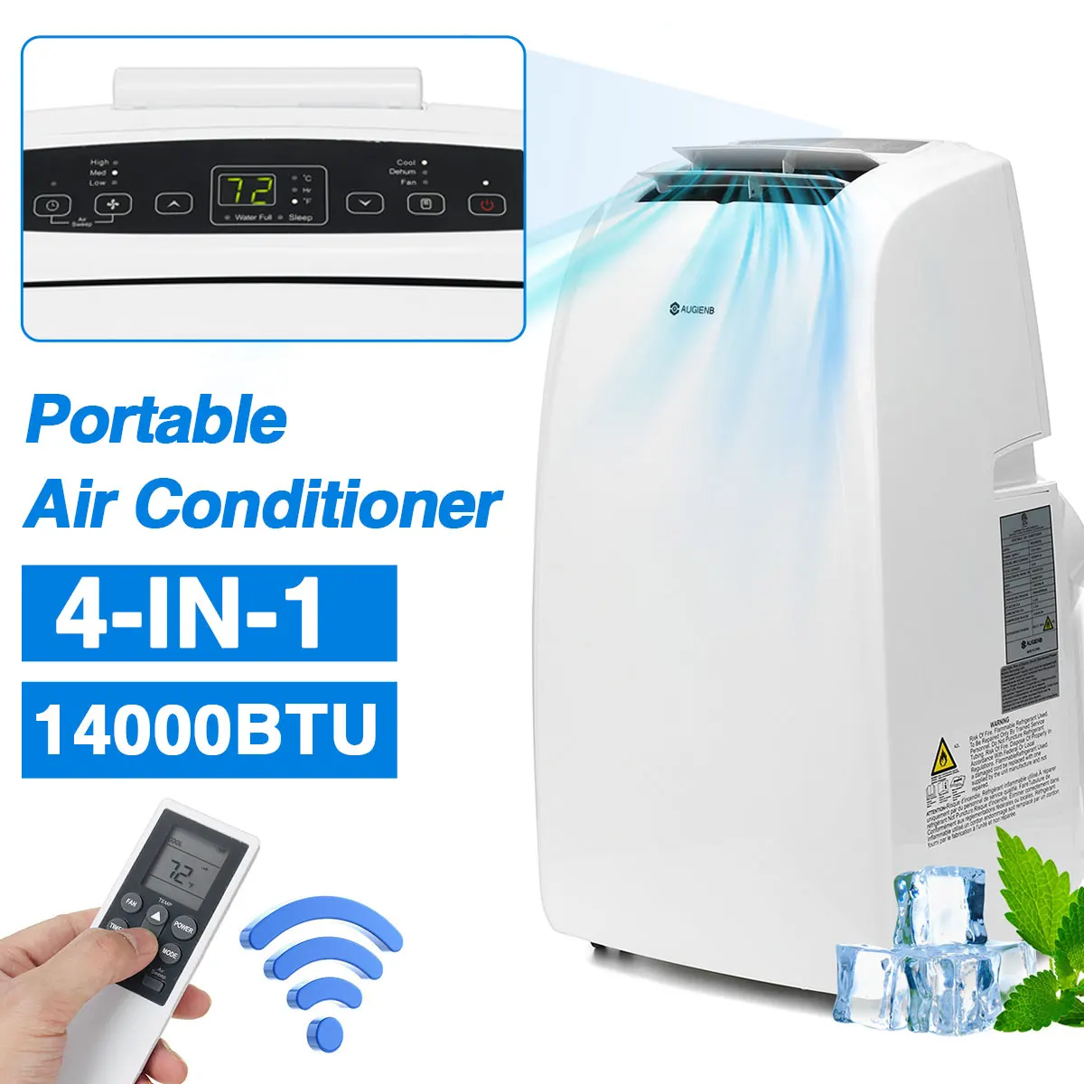 AUGIENB 14000BTU Portable Mobile Air Conditioner 4 In 1 Refr