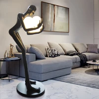 home lighting resin black humanoid floor lamp art sculpture holding glass ball floor light