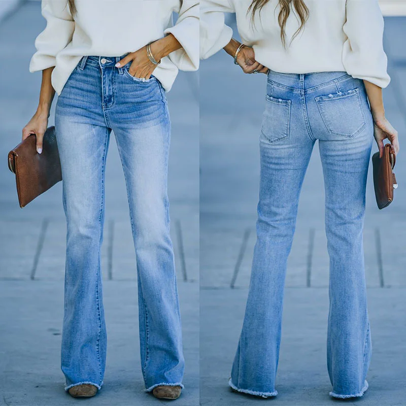 

Новые темпераментные яркие Стрейчевые джинсовые однотонные микро расклешенные брюки женские джинсы с завышенной талией для свиданий подарки для покупок