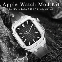 44mm 45mm modification set for apple watch band mod kit stainless steel case rubber strap metal bezel for iwacth series 7 6 5 4