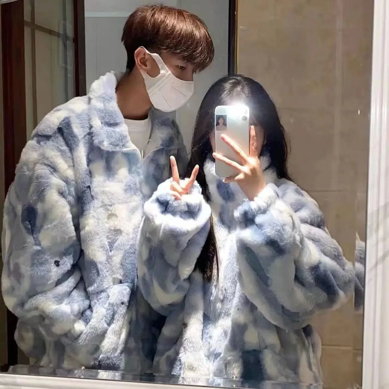 Winter Couple Jacket Women Korean Large Coat Warm Tie Dye Men Streetwear Loose Thick Hooded Clothing
