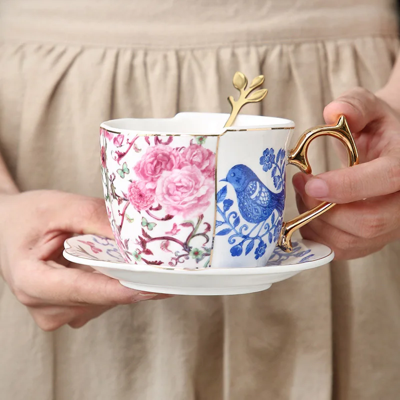 Hummingbird Coffee Tool Golden Dessert Plate Chinese Tea Mug