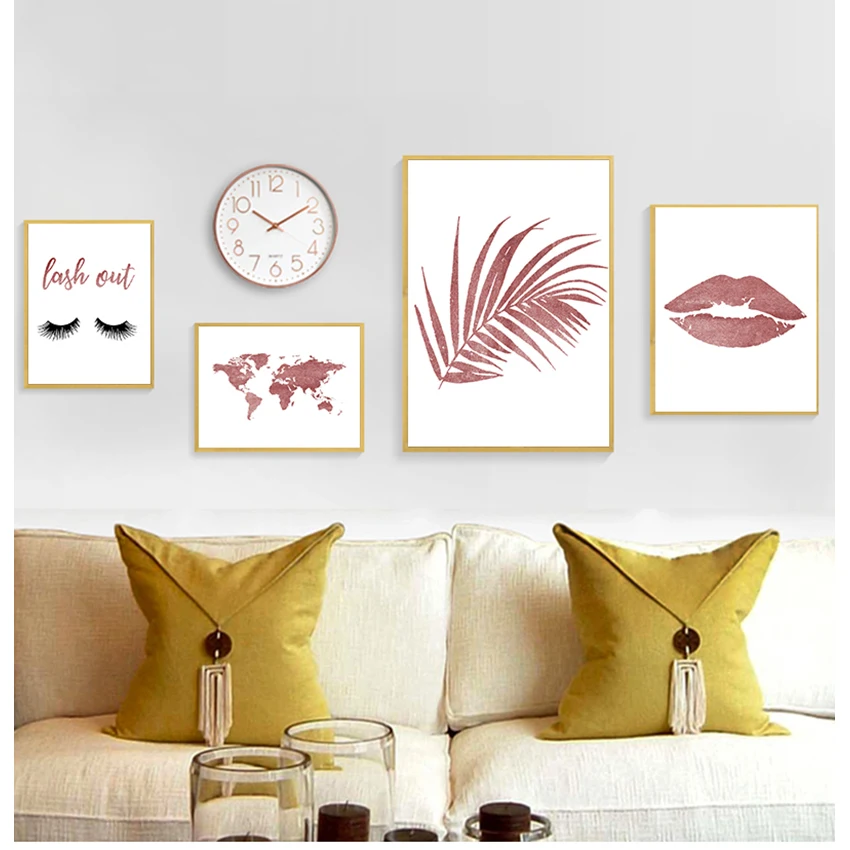 

Fashion Wall Art Canvas Painting Lash Pink Glitter Prints Perfume Bottle Pictures Wold Map Poster Girls Room Home Decor