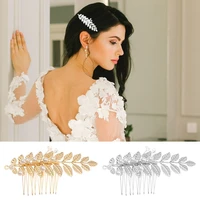golden leaf delicate wedding hair jewelry floral leaves bridal hair comb pins handmade women prom headpiece