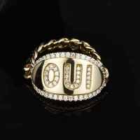 trendy gold geometric inlaid rhinestone zircon ring with half chain lettering oui for women party jewelry size 6 10