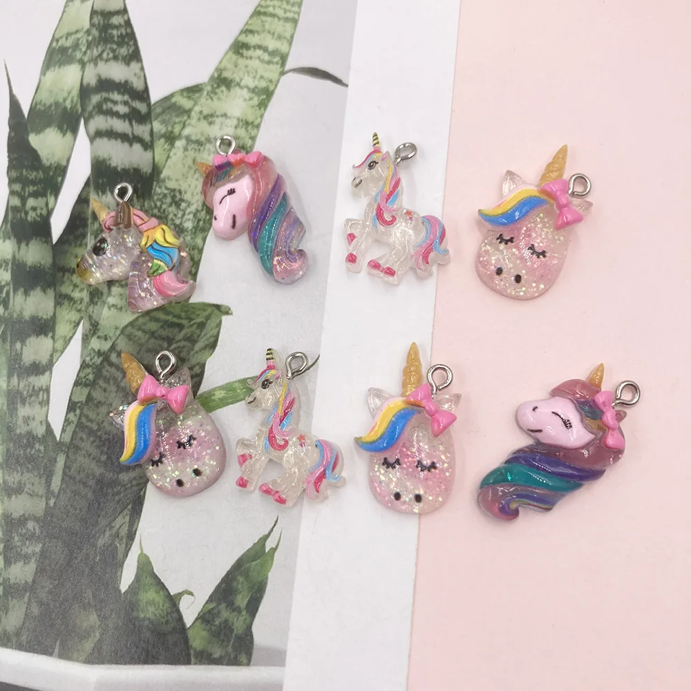 Подвески из смолы с блестками в виде единорога для изготовления ювелирных
