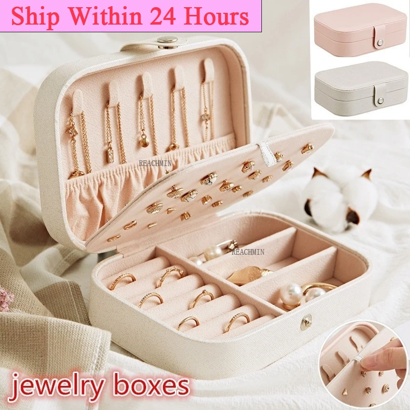 

100pcs PU Girl Jewelry Box Organizer Travel Jewerly Storage Box Double-Layer Earing Necklace Ring Box Sundries Organizing Holder