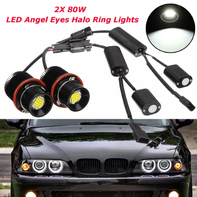 

2pcs 80w White Angle Eyes LED Marker HALO Ring Light Bulb for E39 E53 X5 E60 E61