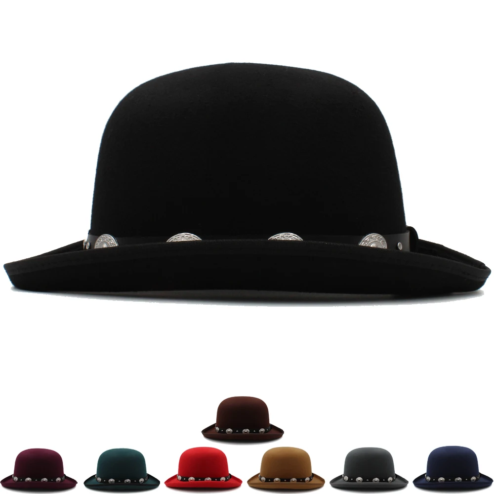 

Men Women Wool Blend Oval Top Bowler Hats Woolen Fedora Caps Trilby Classical Derby Sunhat Adjustable UK M-L US 7 1/8-7 3/8