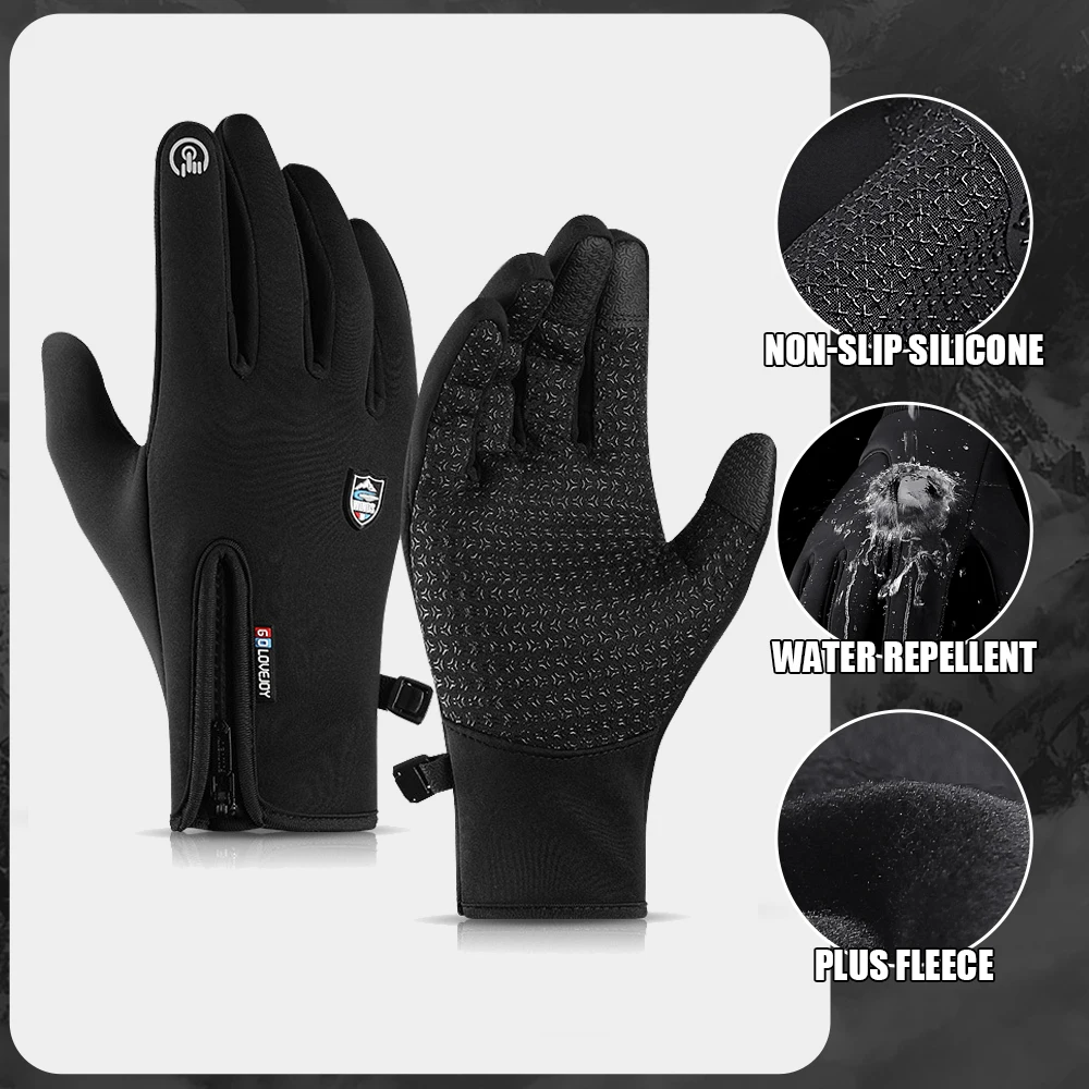 

Зимние перчатки, перчатки для бега, катания на лыжах, велосипедные теплые флисовые водонепроницаемые велосипедные теплые перчатки для сенсорного экрана