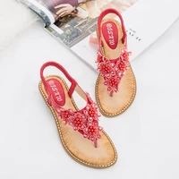 new 2022 summer new bohemian style handmade flower round toe thong sandals womens fashion all match sandals