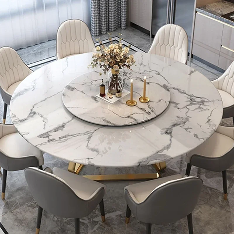 Великолепный золотой обеденный стол с поворотным механизмом круглый мраморный