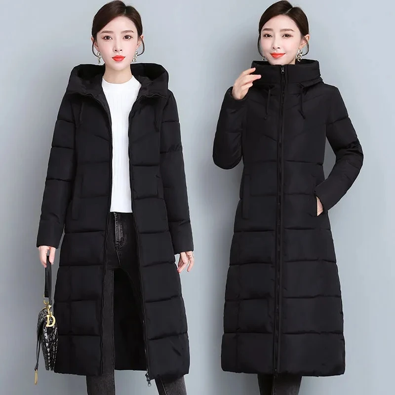 Mid-length Cotton Padded Basic Solid Slim Coat Winter Women Warm Thick Outwear Oversized 5XL Overcoat Snow Wear Jacket Sobretudo