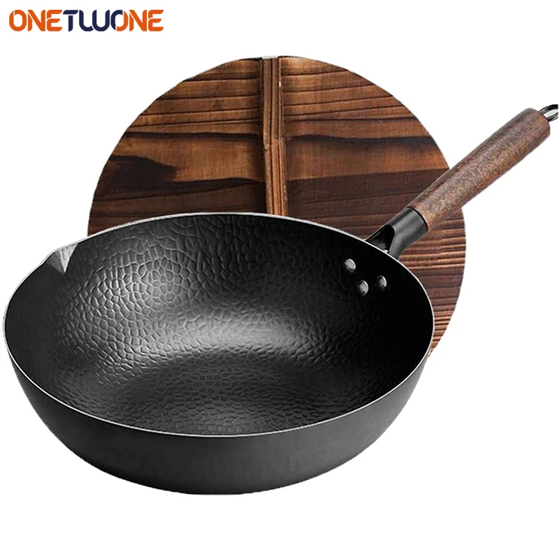 Wok Traditional Handmade Iron Wok Non-stick Pan Non-coating Gas Cooker Cookware