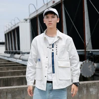 mens fashion cotton loose print lapel workwear jacket 2022 spring and autumn casual shirt jacket men korean style clothes