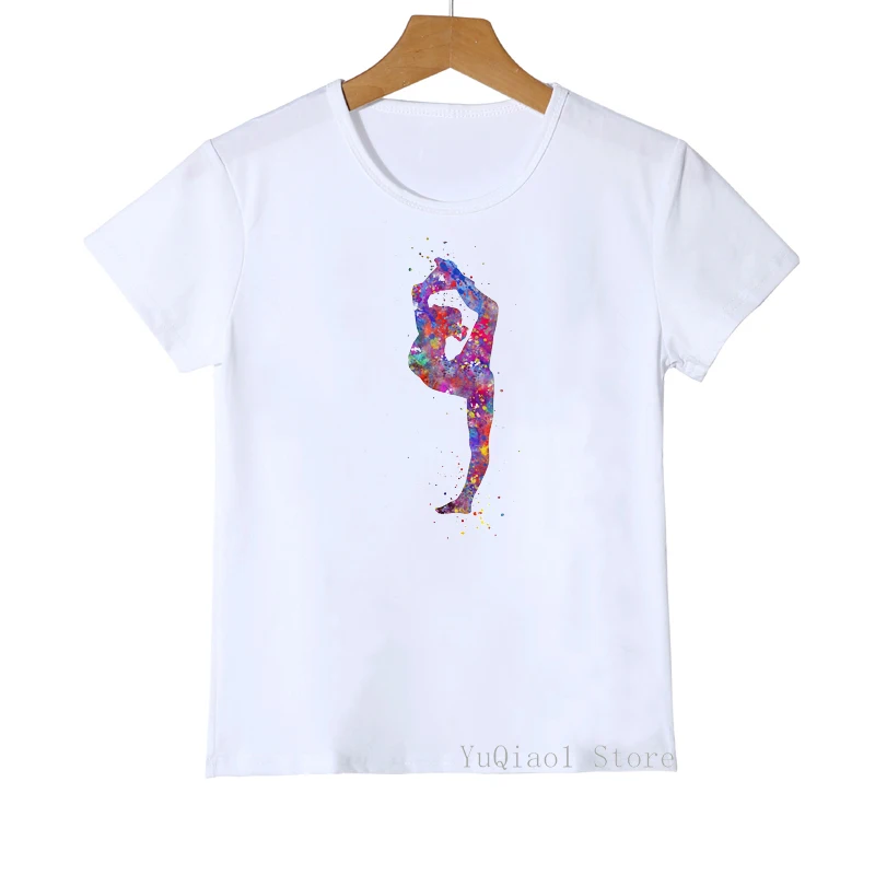 

2022 Hot Sale Summer Tops for Girls Watercolor Gymnastics Print T Shirt Girls GYM Lover Kids Clothes Harajuku Kawaii Clothes